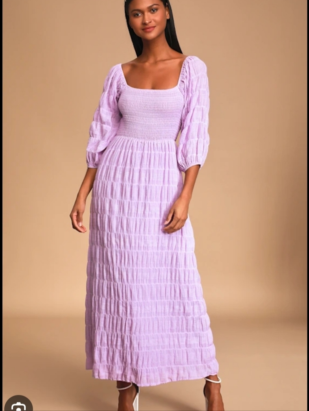 KUCCA COUTURE RUE Smocked Lilac Maxi Dress with Puff Sleeves SIZE Small
